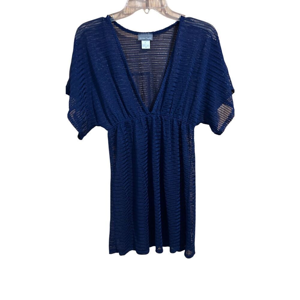 Jordan Taylor Navy Blue V-Neck Sheer Swimsuit Cover Up Size M